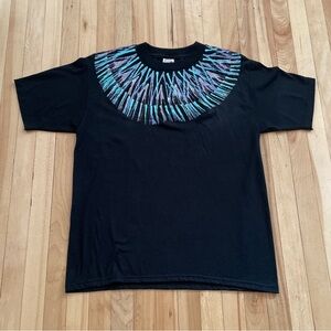 Vtg 1980s Pastel Glitter Print Collar Black T-Shirt - Sz M